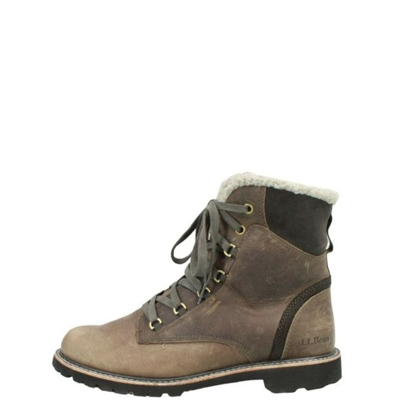 L.L. Bean Shoes - LL Bean Brown Leather Lace Up Rugged Fleece Lined Ankle Winter Boots Size 8.5